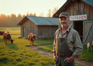 Фермер на фоне новой сыроварни в сельской местности России